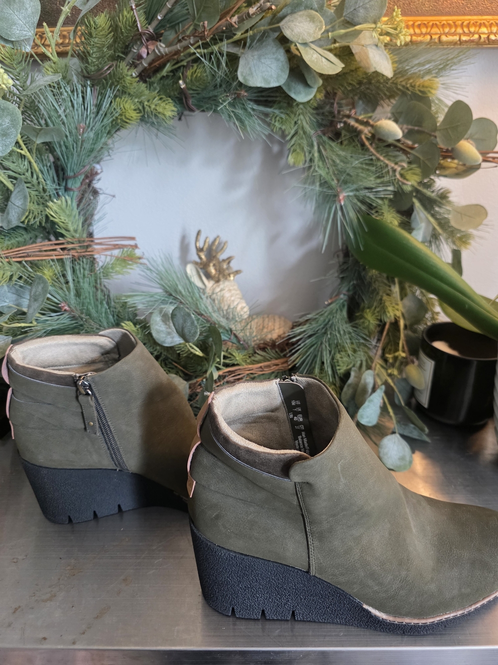 Dr. Scholl's Olive Green Wedge Ankle Booties